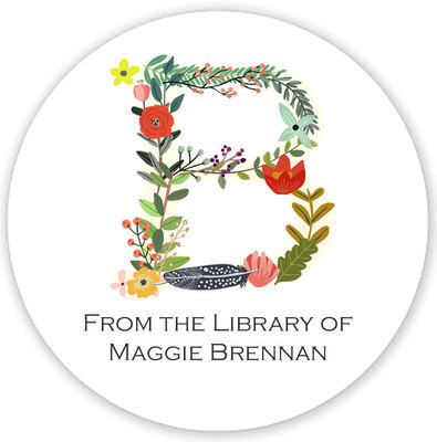 White Garden Initial Library Round Stickers